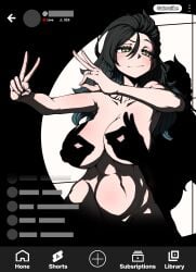 1girls alternate_version_at_source alternate_version_available beolkkulcheese big_breasts black_hair blush bottomless breasts closed_mouth convenient_censoring feet_out_of_frame female female_only fox_shadow_puppet girls'_frontline green_eyes hand_shadow hand_shadow_covering_breasts_(meme) hands_casting_shadow large_breasts livestream long_hair mole mole_under_eye naked navel nipples nude python_(girls'_frontline) shadow shadow_puppet streaming topless youtube youtube_shorts
