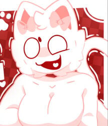 boobs boobs_out cat_ears cat_tail catgirl checkered_background female floating_head lines no_bra no_clothes no_panties oni_chuu owocat proud_expression