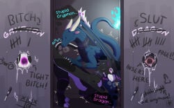 anal anal_penetration anus avian beak bodily_fluids butt cum cum_in_ass cum_inside dragon duo english_text eyes_closed feral fur gaping gaping_anus genital_fluids gryphon hi_res male male/male male_penetrated male_penetrating male_penetrating_male mythological_avian mythological_creature mythological_scalie mythology n1k0 penetration public_use quadruped scalie sex tail text wings