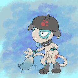 1:1 2021 animal_genitalia anthro azzyyeen balls beady_eyes biped blue_background collar ear_piercing fan_character front_view fully_sheathed fur furry furry_only genitals grey_body grey_fur male male_only markings nintendo nude pawprint_marking penis piercing pokémon_(species) pokemon pokemon_(species) sheath sherlock_(azzyyeen) simple_background smeargle solo standing tail tongue tongue_out video_games y_sheath_opening