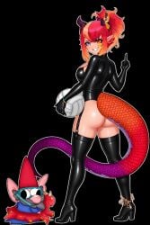 bdsm boots butt gnome latex lulena middle_finger red_hair tail tights