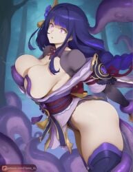 1girls ai_generated big_breasts floresai genshin_impact hi_res highres huge_ass huge_breasts imminent_penetration imminent_rape imminent_sex large_breasts massive_breasts monster narrow_waist patreon patreon_url patreon_username purple_hair raiden_shogun tentacle tentacles thick_thighs wide_hips