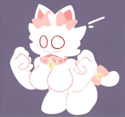 1girls bell_collar boobs boobs_out bow_on_tail cat_ears cat_girl cat_tail catgirl female looking_down no_bra no_clothes no_panties oni_chuu owocat pink_collar white_body white_skin white_tail