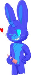 alpha_channel animal_genitalia animal_penis anthro balls belly belly_markings blue_body blue_eyes blue_fur bodily_fluids chest_tuft cum cum_leaking darli_buni fur fur_markings genital_fluids genitals hand_on_hip head_tuft heart hi_res lagomorph lagomorph_nose lagomorph_penis leporid looking_aside male mammal markings multicolored_body multicolored_fur one_eye_closed penis penis_hold rabbit shaded simple_background solo teasing transparent_background tuft whiskers wink