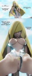 1girls 3d aether_foundation age_difference amateurthrowaway bikini blonde_hair breasts business_woman classy classy_female clothing cougar cougar_milf english_text female flirting human imminent_sex implied_male lusamine_(pokemon) mature_female milf nipples older_female_and_younger_male pale_skin pokemon pokemon_sm pov pubic_hair pussy rich rich_girl seductive slingshot_swimsuit solo solo_female straight swimwear text wealthy wealthy_female