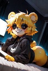 1female 1girls 2025 2025s ai ai-created ai_art ai_assisted ai_generated anthro anthro_female anthrofied bandaged_ear bear bear_ears bear_girl bear_humanoid bear_tail bed black_choker black_eyes black_hoodie black_legwear black_panties black_sclera black_thighhighs black_thong black_underwear blonde-haired_female blonde_female blonde_hair blush bottomless breasts choker civitai clothed clothing computer earring earrings eyebrows eyelashes female female_anthro female_focus female_only five_nights_at_freddy's fnaf fredina's_nightclub fur furry furry_female genderswap_(mtf) glowing_eyes golden_body golden_freddy golden_freddy_(fnaf) golden_fredina_(cally3d) golden_fur golden_tail grin hair hair_between_eyes hand_on_face hand_on_own_cheek high_resolution hood hood_down hoodie illustrious_(stable_diffusion) indoors jewelry legwear long_sleeves looking_at_viewer lying mammal mtf_crossgender night night_sky nighttime on_bed on_stomach pony_diffusion_(model) pony_diffusion_xl pupils rule63 rule_63 scottgames short_hair smile smileys smiling smiling_at_viewer solo solo_female solo_focus stable_diffusion stomach tail teeth thick_thighs thigh_highs thighhighs thighs type_0 underwear ursid ursine video_games white_eyes white_pupils wide_hips window yellow_body yellow_fur yellow_tail