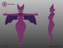 2021 absurd_res alma_(mrsk) anthro areola big_breasts big_ears breasts chiropteran claws curvy_figure dated decafox ear_piercing eyelashes fangs female front_view fur genitals hair hi_res mammal model_sheet navel neck_tuft nipples nude piercing purple_body purple_fur purple_hair pussy short_hair side_view solo t-pose thick_thighs tuft voluptuous wide_hips wings yellow_eyes