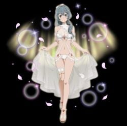 1girls bikini black_background danmemo dungeon_ni_deai_wo_motomeru_no_wa_machigatteiru_darou_ka female_only gray_hair official_art smile syr_flover