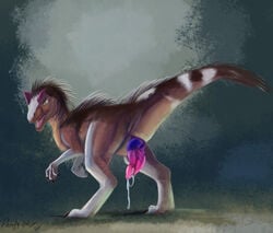 2021 allosaurid allosaurus ass bodily_fluids cum dinosaur erection feral genital_fluids genitals leaking looking_at_viewer looking_back male nude penis phinja precum presenting presenting_hindquarters presenting_penis raised_tail reptile scalie solo theropod