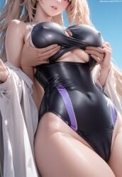 1girls ai_generated anchorage_(azur_lane) azur_lane belly_button_visible_through_clothing big_breasts blonde-haired_female blonde_female blonde_hair breasts busty cameltoe covered_nipples curvaceous curvaceous_figure curvy curvy_body curvy_female curvy_figure female female_focus fondling fondling_breast foreplay grabbing grabbing_breasts grabbing_from_behind half_naked half_nude large_breasts light-skinned_female light_skin nai_diffusion novelai one-piece_swimsuit out_of_frame outdoors parted_lips patreon_url pink_eyes pujopg realistic round_breasts squeezing_breast swimsuit thick_thighs tight_clothing twintails underboob very_long_hair video_game_character video_games white-skinned_female white_body white_skin wide_hips