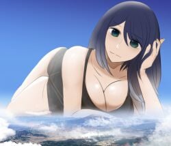 1girls 2d 2d_(artwork) acceptance alternate_version annoyed annoyed_expression big_breasts blue_eyes blue_hair blue_hair_female breasts clothed clothed_female explosion female female_focus female_only giant_female giant_woman giantess large_boobs large_breasts light-skinned_female light_skin solo solo_female solo_focus waynecarzy2017