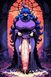 1futa ai_generated big_breasts big_cumshot black_hair black_sweater cum_on_floor cumshot dress drool drooling futa_focus futa_only futanari gown haunted_house hex_maniac huge_breasts huge_cock hypnotic_eyes lifting_dress limp_penis looking_at_viewer massive_balls massive_cock open_mouth pixel_art pokemon purple_dress purple_eyes standing veiny_penis