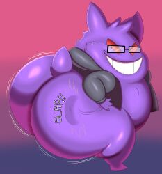 2d ass ass_bigger_than_head basic_background big_ass big_butt butt eyewear floating gengar ghost glasses huge_ass huge_butt looking_at_viewer male megacoolbear megacoolbear_(artist) no_genitals no_sex onomatopoeia pokemon pokemon_(species) purple_body red_eyes short_tail shortstack solo solo_male spanking spanking_ass spike_(megacoolbear) tail