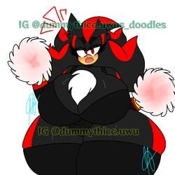 big_breasts black_fur black_hair bra cheerleader chest_hair chest_tuft dummythicc_uwu eyelashes massive_breasts original_character panties pom_poms red_highlights rule_63 shadi sonic_(series) sonic_oc sonic_the_hedgehog_(series) stockings thick_thighs