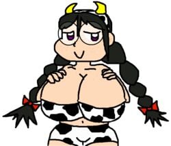 1girls artist_request black_hair cow_girl cow_print fairy fairy_queen fairy_wings female freckles glasses huge_breasts kirby_(series) kirby_64 kirby_64:_the_crystal_shards queen_ripple round_glasses solo twin_braids twintails wings