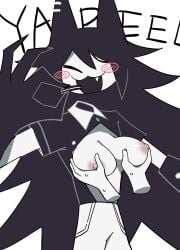 breast_grab breasts breasts_out clothed clothing disembodied_hand female female_focus female_only fundamental_paper_education miss_circle_(fundamental_paper_education) solo solo_female solo_focus unbuttoned unbuttoned_shirt