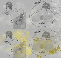 absurd_res against_surface against_wall anthro anus ass big_butt bodily_fluids breasts deltarune digital_media_(artwork) duo english_text fart fart_cloud fart_fetish female genitals hair hi_res kris_(deltarune) male male/female musk musk_clouds muskymei nude pov_facesitting presenting presenting_hindquarters simple_background smelly susie_(deltarune) sweat tail teeth text undertale_(series)