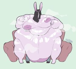 2girls =clair_(cooooookin) alternate_version_available black_hair bunny_ears cooooookin couch easter fat fat_female fat_fetish female female_only ghost ghost_girl himani multiple_girls obese obese_female sitting sitting_on_person smothering yuri