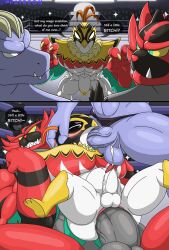 generation_1_pokemon generation_7_pokemon group hi_res humanoid incineroar machoke male male/male mega_hawlucha nintendo pizzaozzy_(artist) pokemon pokemon_(species) trio