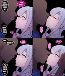 1boy 1boy1girl 1girl1boy 1girls 4_panel_comic artist_cg blue_eyes calm cheating cheating_female cheating_girlfriend comic dark-skinned_male deep_kissing english english_text face_focus faceless faceless_male french_kiss french_kissing head_grab heart kissing light-skinned_female moaning netorare neutral_expression ntr punpunn red_ribbon saliva saliva_drip short_hair submissive_female tagme text text_box text_bubble white_hair