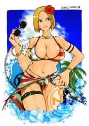 1girls arm_band arm_strap armband armwear bare_thighs bbw belly_button belt big_breasts bikini bikini_bottom bikini_top blonde_hair blue_eyes blue_mary bob_cut bracelet bracelets busty choker cleavage ear_piercing ear_ring earrings fatal_fury fatal_fury:_city_of_the_wolves female female_focus female_only hair_flower hair_ornament hand_on_hip hi_res high_resolution highres hips hourglass_figure jewelry king_of_fighters kof large_breasts light-skinned_female light_skin lips lipstick makeup medium_hair necklace ocean pale-skinned_female pale_skin panties pink_lips pink_lipstick pinup rocohisaya shoulder_length_hair skirt smile smiling snk solo solo_female solo_focus striped_bikini striped_panties sunglasses sunglasses_removed swimsuit the_king_of_fighters thick_thighs thigh_strap thighs thunder_thighs usa_bikini venus_body very_high_resolution voluptuous voluptuous_female wet wet_body wet_skin wide_hips