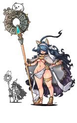 1girls belly belly_button blue_eyes blue_hair cape cat_ears elquijote female female_only hair_over_one_eye kasli_the_scourge loincloth long_hair looking_at_viewer normal_breasts sandals the_battle_cats thigh_ring underboob wide_hips wristband