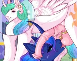 5:4 accessory alicorn animal_genitalia animal_penis ball_lick balls bedroom_eyes blue_body blush bodily_fluids brother brothers curved_horn cutie_mark dialogue duo ear_piercing equid equine equine_penis ethereal_hair feral friendship_is_magic ftm_crossgender gay genderswap_(ftm) genital_fluids genital_jewelry genitals girly hair hair_accessory hasbro horn horse incest inner_ear_fluff jewelry licking male male/male mammal medial_ring multicolored_hair my_little_pony narrowed_eyes oral penis penis_on_face piercing pink_penis pony precum precum_string princess_celestia_(mlp) princess_luna_(mlp) rule_63 seductive sex sheath sibling smile snowberry sparkles tongue tongue_out tuft two_tone_hair white_body wings yaoi