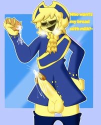 bad_anatomy blush bread canelitabunny cum cum_in_bread cum_on_bread dark_deception dark_deception:_chapter_2 erection gold_watchers