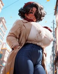 adorable ai_generated artist big_breasts black_hair breasts_bigger_than_head charming coat confident curly_hair curvy curvy_body curvy_female curvy_figure curvy_hips cute dark-skinned_female dark_skin elegant glasses huge_breasts jeans massive_breasts mature_female milf mommy nipple_bulge nipples_visible_through_clothing original original_character painter renoir_(starlightnex) short_hair slim_waist starlightnex sweater thick_ass thick_hips thick_legs thick_lips thick_thighs thigh_highs thighs tight_clothing wide_hips