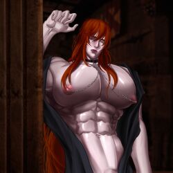 abs bara_tiddies bara_tits feminine huge_tits long_hair male male_only muscular muscular_male original original_character pierced_nipples shitexamination topless