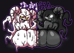 2girls amysteriousmr ass big_ass delirium_(the_binding_of_isaac) female female_only goo grey_skin hand_holding horns slime slime_girl the_binding_of_isaac the_siren_(the_binding_of_isaac)