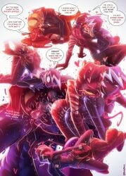 2girls bangdacy cunnilingus female female_only gwen_stacy gwenom human light-skinned_female light_skin marvel marvel_comics mary_jane_watson she-carnage spider-man_(series) symbiote yuri