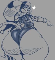 1boy 1femboy bedroom_eyes big_ass big_butt big_thighs fat_ass femboy fizzarolli_(helluva_boss) girly helluva_boss huge_ass huge_butt humanoid imp jester jester_outfit looking_back nathanatwar smile smiling solo solo_focus solo_male tail thick_thighs tongue tongue_out whateverdoes