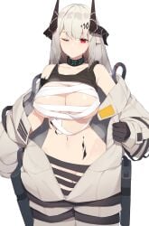 1girls areolae arknights ce-_-3 female horns huge_breasts mudrock_(arknights) pepper0