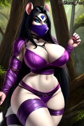 1girls ai_eyes ai_generated blue_eyes huge_breasts ninja skunk thick_thighs