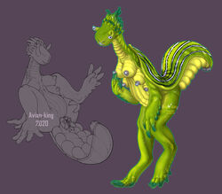 absurd_res alien anthro avian-king breasts clitoris countershade_torso countershading digitigrade eyestalks female genitals green_body hi_res multi_breast nipples nude pussy signature solo spread_legs spreading standing stripes unusual_anatomy unusual_genitalia