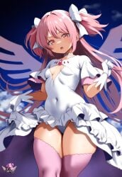 ai_generated artist_logo front_view goddess highres long_hair madoka_kaname madoka_worship magical_girl mahou_shoujo_madoka_magica panties pantyshot puella_magi_madoka_magica seductive small_breasts thick_thighs thighhighs twintails ultimate_madoka upskirt very_long_hair wide_hips yellow_eyes