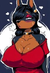 ahe_gao ai_generated animal_ears animal_nose anthro anthro_only bangs bangs_over_eye black_hair blue_eyes choker cleavage collar cum_in_cleavage doberman earrings exposed_collarbone exposed_shoulders eyeshadow female_focus furry furry_breasts furry_female furry_only giant_breasts hair_over_eye half_closed_eyes heart horny long_hair majorfluffy mature_anthro mature_female milf nipple_outline novelai o-face off_shoulder orgasm_face pixel pixel_art red_shirt smile solo solo_anthro solo_female sweat sweaty_breasts tagme