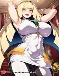 1girls ai_generated alternate_breast_size big_breasts breasts busty castle12 curvaceous curvy curvy_body curvy_female curvy_figure female huge_breasts large_breasts lusamine_(pokemon) pokemon sweat sweating sweaty sweaty_body sweaty_breasts thick_thighs thighs venus_body voluptuous