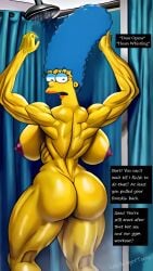 20th_century_fox ai_assisted big_breasts dialogue_bubble marge_simpson nice_ass showering the_simpsons yellow_skin