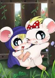 absurd_res accessory blonde_hair blue_eyes blue_hood blush bow_ribbon clyndemoon cricetid duo female female/female feral feral_on_feral fur grass hair hair_accessory hair_ribbon hairbow hamster hamtaro_(series) hi_res incest_(lore) lapis_(hamtaro) lazuli_(hamtaro) mammal one_eye_closed plant ribbons rodent sex sibling_(lore) sister_(lore) sisters_(lore) tribadism vaginal_penetration white_body white_fur