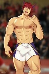 1boy abs animal_ears ball_bulge bulge gasaiv league_of_legends looking_away male male_only muscular muscular_arms muscular_chest muscular_thighs nipples open_mouth pecs red_hair scar scar_on_face sett skin_tight smooth_skin solo solo_male standing tight_clothing topless wrestling wrestling_outfit wrestling_singlet