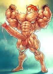 angry_face biceps bowser defined_muscles extreme_muscles huge_cock hyper_penis leaking_cum muscular_thighs pecs pokkuti sweat vascular