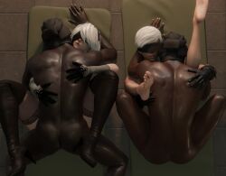 1girls 3boys android bisexual_male both_sexes_in_same_situation dark-skinned_male emberstock nier:_automata robot sex yaoi yorha_2b yorha_9s