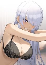 alternate_costume alternate_hairstyle azur_lane bare_armpits bare_arms bare_belly bare_chest bare_hands bare_midriff bare_shoulders bare_skin bare_torso belfast_(azur_lane) belly black_bra black_underwear blurred_background blurry_background blush blush blushing_female bra breasts cleavage dot_nose exposed exposed_armpits exposed_arms exposed_belly exposed_midriff exposed_shoulders exposed_torso extended_arm female hair_down lace_bra lace_underwear laced_bra laced_underwear large_breasts leaning_forward long_hair looking_at_viewer lordol open_mouth purple_eyes purple_eyes_female simple_background slender_body slender_waist slim_girl slim_waist smile smiley_face smiling smiling_at_viewer solo thin_waist underwear upper_body white_background white_eyebrows white_hair white_hair_female