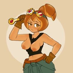 breasts cookie_run cookie_run_ovenbreak croissant_cookie female female_focus female_only gloves ripped_shirt solo_focus vomit444