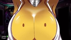 1girls against_glass animated animatronic anthro big_breasts bouncing_breasts breasts breasts_on_glass chica_(fnaf) clothing female five_nights_at_freddy's five_nights_in_anime five_nights_in_anime:_after_hours focus huge_breasts hyper_breasts low_res pov solo solo_female toy_chica_(fnaf) wollu