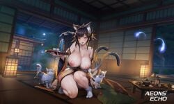 aeons_echo big_breasts flashing_breasts nekomata nekomimi nutaku sphinx_(aeons_echo)