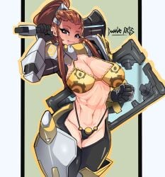 1girls abs big_breasts blizzard_entertainment bra brigitte brown_hair clothed clothing color dookie_arts female female_focus female_only fit_female hi_res large_breasts light-skinned_female light_skin long_hair looking_at_viewer muscles muscular muscular_female overwatch overwatch_2 panties solo solo_female superheroine tagme thick_thighs underwear