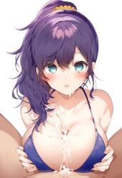 1boy 1girls ai_generated asahina_mafuyu big_breasts bikini blue_eyes blush boobjob breasts breasts_out breasts_squeezed_together cleavage clothed clothing completely_naked completely_naked_female completely_nude completely_nude_female cum cum_drip cum_on_breasts cum_on_face cumshot female female_focus high_resolution highres looking_at_viewer male naked paizuri partially_clothed partially_clothed_female partially_nude partially_undressed penis pov pressing_breasts_together project_sekai purple_hair solo_focus swimsuit swimwear titjob tits_out